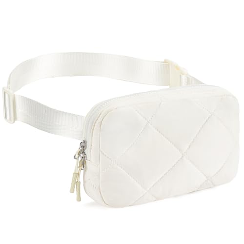Telena Fanny Pack Cross Body Bag Quilted Puffy Padded Belt Bag for Women Winter Cloud Waist Puffer Crossbody Bag with Adjustable Strap Beige