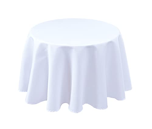 Biscaynebay Textured Fabric Tablecloths Round 60 Inches for Tables' Diameters from 20' to 40', White Water Resistant Tablecloths for Dining, Kitchen, Wedding & Parties, etc. Machine Washable