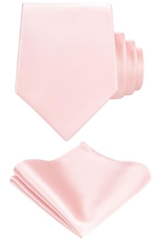 TIE G Solid Satin Color Formal Necktie and Pocket Square Sets in Gift Box (Blush)