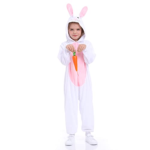 Funivals Easter Bunny costume for kids,Rabbit onesie bodysuit, one-piece garment, small-2pcs, white (M(for height 40'-45'))