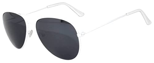 Classic Aviator Style Sunglasses Metal Frame Colored Lens UV Protection OWL  (White-Smoke, Colored)