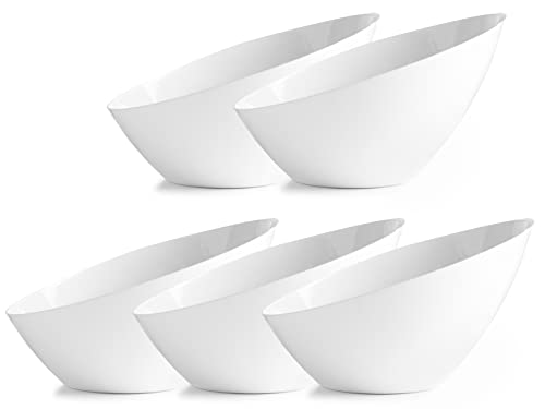 Plastic Serving Bowls Plastic Candy Bowl for Weddings, Buffet, Offices, Disposable Hard Plastic Medium Angled Bowls for Party's, Salads, Snacks and Fruit Bowl 5 Pack