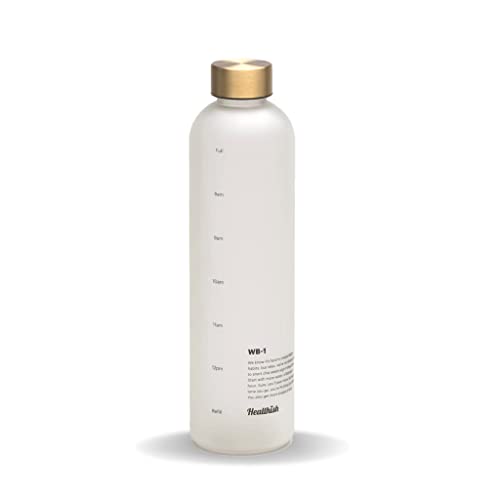 Healthish Original Time Marked Motivational Water Bottle Leak Proof Lid for Gym, Sports, Fitness or Work for Women and Men 1 Liter | 33 Oz