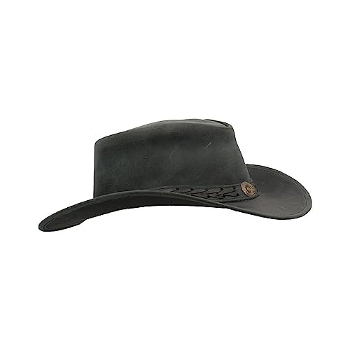 Walker and Hawkes - Leather Cowhide Outback Antique Hat - Black - S (57cm)