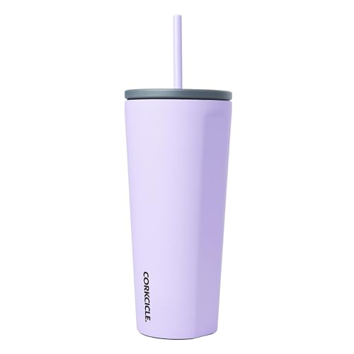 Corkcicle Cold Cup Insulated Tumbler with Lid and Straw, Sun-Soaked Lilac, 24 oz – Reusable Water Bottle Keeps Beverages Cold for 12hrs, Hot 5hrs – Cupholder Friendly Tumbler, Lid for Flexible Sipping
