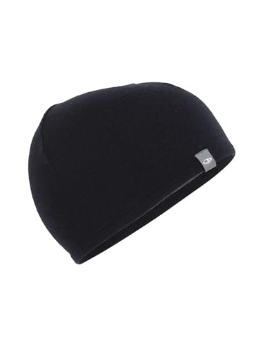 Icebreaker Merino Adult Pocket Wool Beanie, Unisex, Reversible - Warm, Soft, Breathable Winter Hat for Men, Women - Odor-Resistant, Temperature Regulating for Cold Weather, Black/Gritstone HTHR