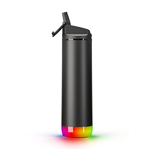 Hidrate Spark PRO Smart Water Bottle – Tracks Water Intake with Bluetooth, LED Glow Reminder When You Need to Drink – Straw Lid, 21oz, Black