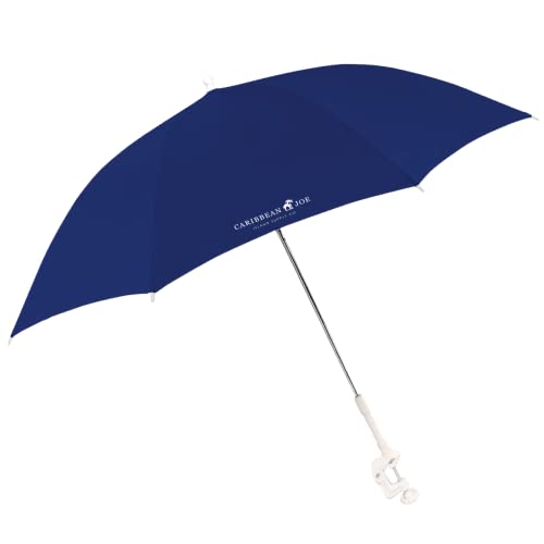 CARIBBEAN JOE Beach Umbrella for Chair, Adjustable and Universal Clamp On Beach Umbrella with UV Protection, 48 Inch Arc, Navy
