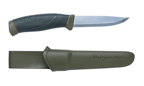 Morakniv Companion Carbon Steel Fixed-Blade Knife with Sheath, 4.1 Inch, Military Green