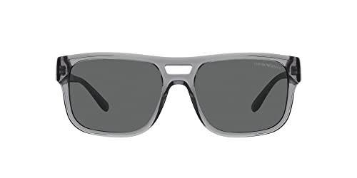 Emporio Armani Men's EA4197 Rectangular Sunglasses, Transparent Grey/Dark Grey, 57 mm