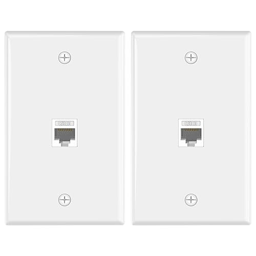VCE Ethernet Wall Plate (UL Listed), 1-Port Cat6 Female to Female Wall Jack, Keystone Wall Plate with RJ45 Keystone Inline Coupler, White (2-Pack)