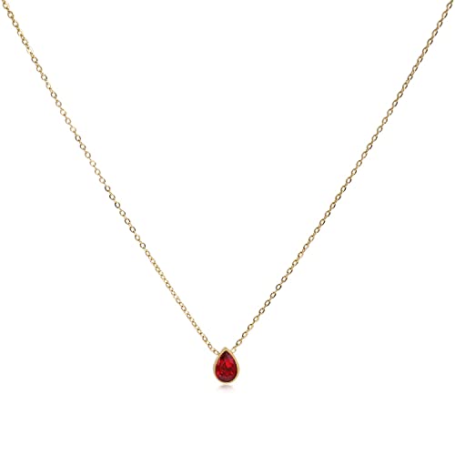 Badu 18K Gold red Created Gemstones 7x10mm teardrop Necklace for Women Solitaire Cubic Zirconia Jewelry Mothers Day Anniversary Birthday Gifts for Mom Girls Wife Her (red teardrop)