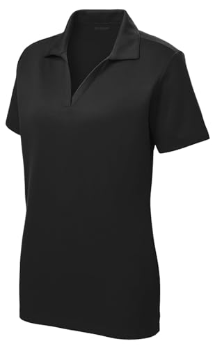 Joe's USA Womens Dri-Equip Short Sleeve Racer Mesh Polo Shirt (Black - Medium)