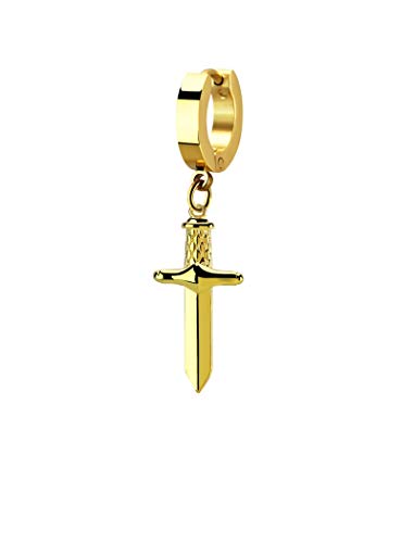 iJewelry2 Dangle Dagger Sword Gold-tone Stainless Steel Huggie Hoop Helix Earring Piercing