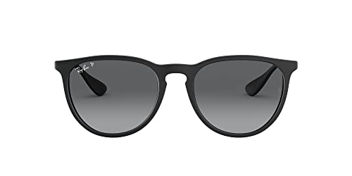 Ray-Ban RB4171 Erika Round Sunglasses, Rubber Black/Light Grey Gradient Grey Polarized, 54 mm