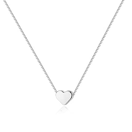 PAVOI Rhodium Gold Plated Heart Necklace | Cute Dainty Love Pendant Necklaces for Women