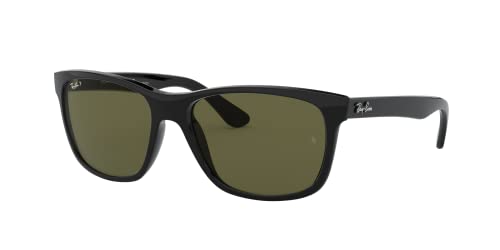 Ray-Ban Men's RB4181 Square Sunglasses, Black/Polarized Green, 57 mm