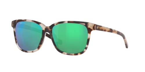 Costa Woman Sunglasses Shiny Tiger Cowrie Frame, Green Mirror Lenses, 57MM