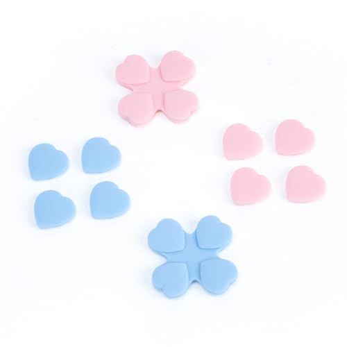 GeekShare Silicone Cross D-Pad Button Caps Set Heart Shape Joystick Cover - ABXY Key Buttons Sticker Compatible with Nintendo Switch/OLED Joy-Con - Pink & Blue