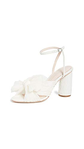 Loeffler Randall Women's Camellia Pleated Bow Heel with Ankle Strap, Pearl, Off White, 8.5 Medium US