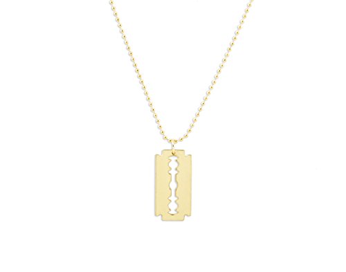 MD Barber Razor Blade Necklace with Ball Chain & Key Ring (Gold)