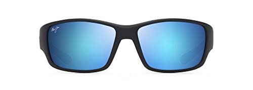 Maui Jim Men's Local Kine Polarized Wrap Sunglasses, Soft Black/Sea Blue/ Grey/Blue Hawaii, Large