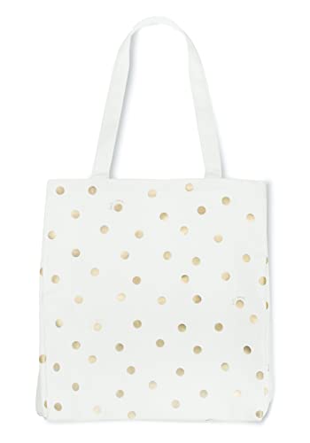Kate Spade New York Canvas Tote Bag for Women, Cute Tote Bag for Teacher, Canvas Beach Bag, Book Tote with Pocket, Gold Dot with Script