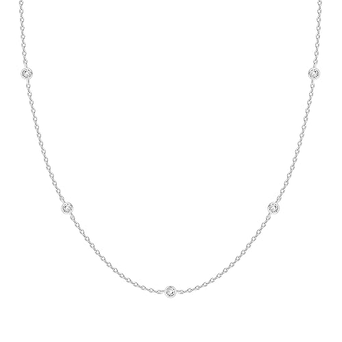 PAVOI 14K White Gold Plated Station Necklace | Simulated Diamond By The Yard Necklace | Womens CZ Chain Necklace