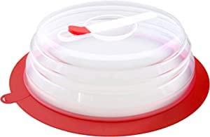 PlateTopper Collapsible Microwave Food Plate Cover Lid – Microwave Splatter Guard w Steam Vent - BPA Free & Non Toxic - Easy Grip Handle – Dishwasher Safe – Airtight Suction Ring for Food Storage