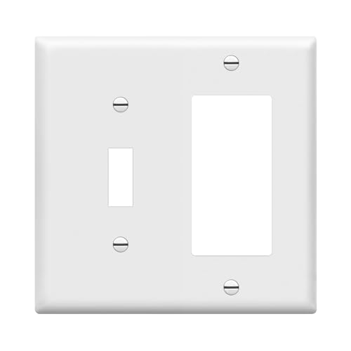 Enerlites 881131-W Decorator/Toggle Switch Wall Plate Combination, 2-Gang, White, Standard Size, Unbreakable Polycarbonate, Replacement Receptacle Faceplates Outlet Cover