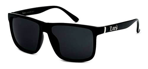 Locs Gangster Oversized Rectangular Horn Rim Sunglasses All Black, mens
