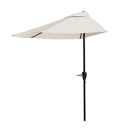 Half Umbrella Outdoor Patio Shade - 9 ft Patio Umbrella with Easy Crank - Small Canopy for Balcony, Table, or Deck by Pure Garden (Tan)