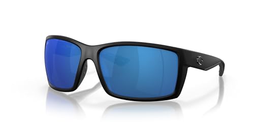 Costa Del Mar Men's Reefton Polarized Rectangular Sunglasses, Blackout/Blue Mirrored Polarized-580P, 64 mm