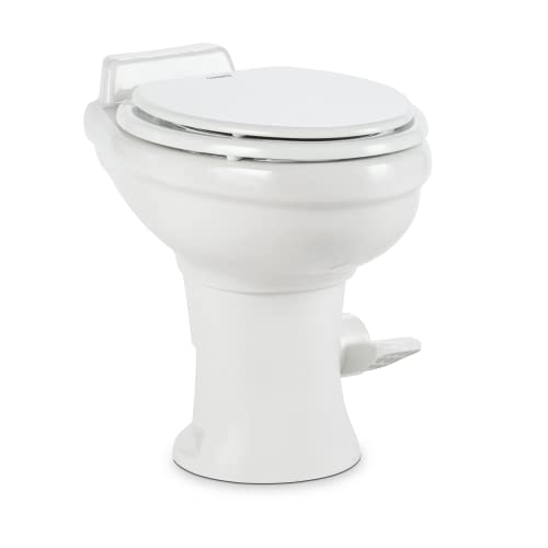 Dometic 320 RV Toilet | White | 302320081 | Standard Height | Gravity Toilet | Elongated Ceramic Bowl | Flush with Foot Pedal | For RVs, Trailers, and Outdoor Campers