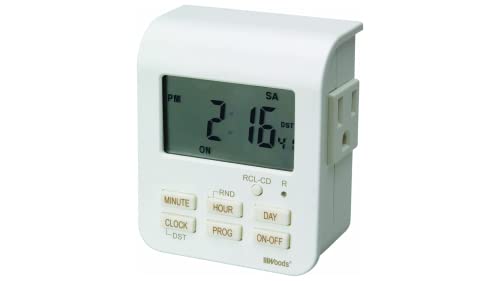 Woods 50009WD Indoor 7-Day Heavy Duty Digital Plug-In Timer; 2 Grounded Outlets