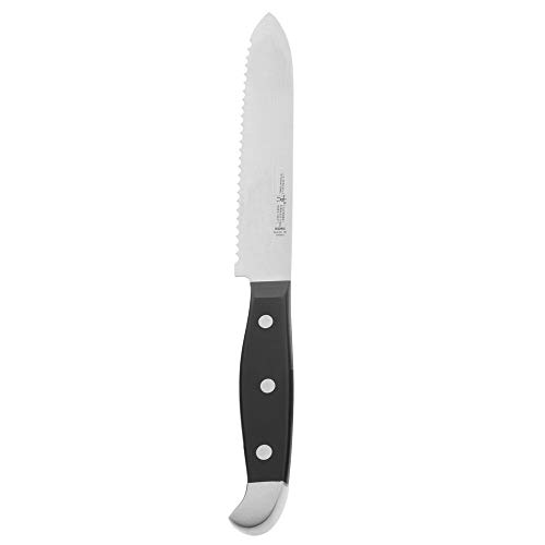 HENCKELS Statement Razor-Sharp 5-inch Serrated Utility Knife, Tomato Knife, German Engineered Informed by 100+ Years of Mastery, Black/Stainless Steel