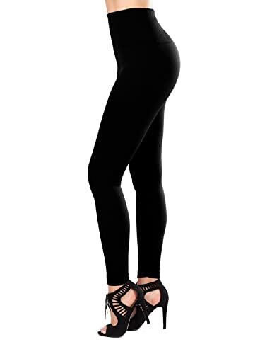 SATINA Womens High Waisted Leggings Pants Leggings - Tummy Control & Compression Waistband, Black, One Size