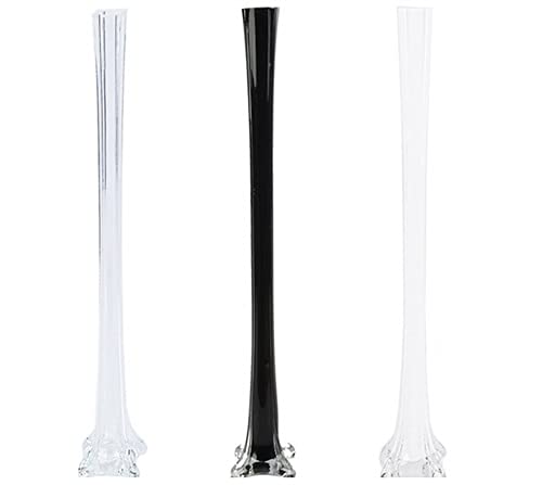 LACrafts Elegant Glass Eiffel Tower Vases for Centerpiece, Home Decor, Flower Arrangements in Clear, White or Black (Clear, 24' Inch - 12 Pieces)