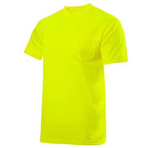 JORESTECH Safety High Visibility Orange or Yellow Short Sleeve Work T Shirt with Chest Pocket, Moisture Wicking Fabric