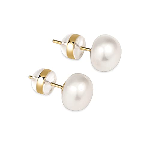 CowlynI Pearl Earrings Freshwater Cultured 14k Gold Plated AAAAA+ Quality Handpicked Pearls Stud Hypoallergenic Valentines Day Gifts Jewelry for Women Men Girls