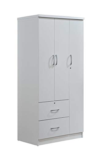 Hodedah 3-Door 2-Drawers, 3-Shelves in White Bedroom Armoires, 21' D x 36' W x 72' H