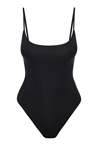 Narecte Sexy One Piece Bathing Suit for Women Tummy Control High Cut Swimsuit Black L