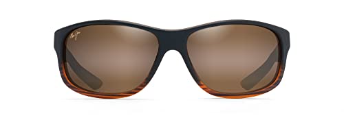 Maui Jim Men's and Women's Kaiwi Channel Polarized Wrap Sunglasses, Dark Brown Stripe/HCL Bronze, Medium