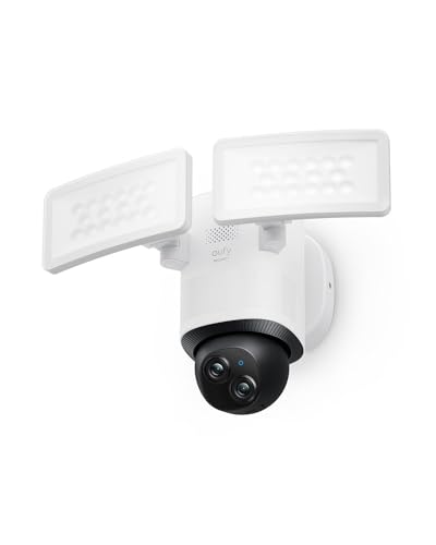 eufy Security Floodlight Camera E340 Wired, Security Camera Outdoor, 360° Pan & Tilt, 24/7 Recording, 2.4G/5G Wi-Fi, 2000 LM, Motion Detection, Built-In Siren, Dual Cam, HB3 Compatible, No Monthly Fee