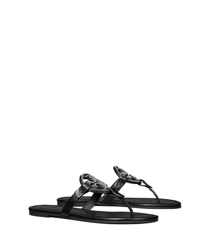 Tory Burch Women's Miller Pave Flat Sandal, Perfect Black/Jet, 8