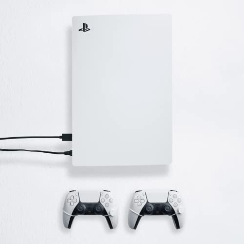 FLOATING GRIP Wall Mount Compatible with PS5 – Disk/Digital Edition (Bundle: Fits PS5 + 2X Controllers, White)