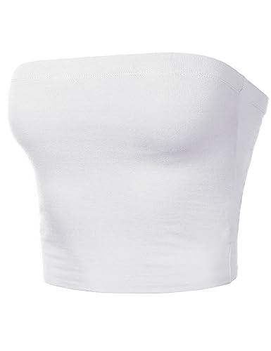 HATOPANTS Women's Strapless Cotton Crop Tube Top Basic Lingerie Camisoles Tops White L