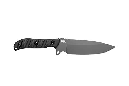 Tops Knives Silent Hero - Sniper Gray Blade Finish - Fixed Blade Knife - Black Leather Sheath (Rocky Mountain Tread Handle)