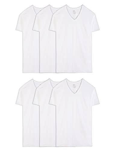 Fruit of the Loom mens Stay Tucked V-neck T-shirt Underwear, Tall Man - White 6 Pack, Large US