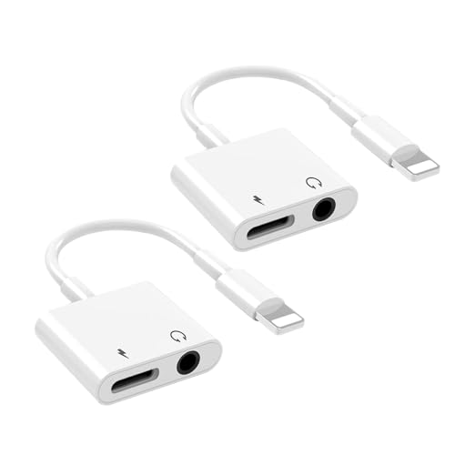 2 Pack Apple MFi Certified Lightning to 3.5mm Headphone Jack Adapter for iPhone Dongle 2 in 1 Charger and Aux Audio Splitter Adapter Compatible with iPhone 14 13 12 11 XS XR 8 White